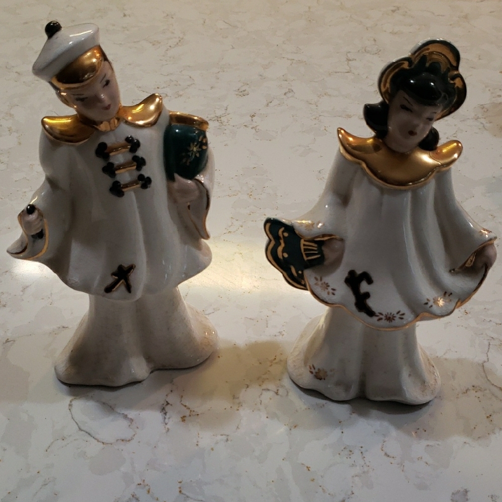 Vintage Ceramic Figurines with Gold Accents